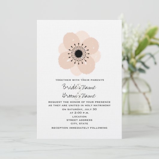 Pink French Anemone Wedding Invitation Kaart (Staand voorkant)