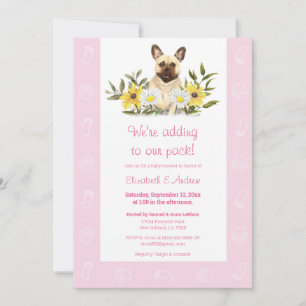 Pink French Bulldog Dog Baby shower Invitation Kaart