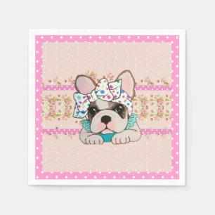 Pink French Bulldog Napkins Servet