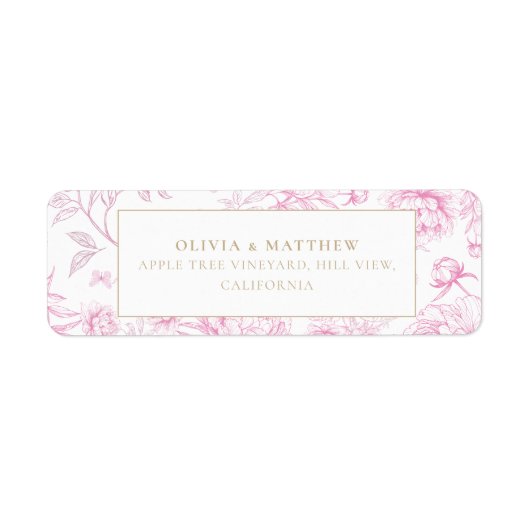 Pink French Floral Wedding Etiket (Voorkant)