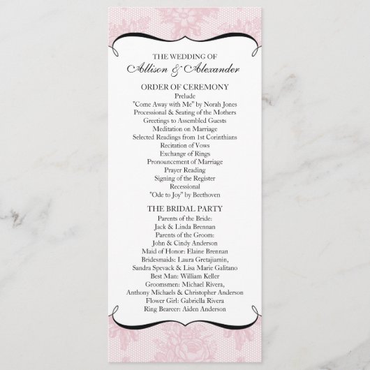 Pink French Lace Wedding Programme Programmakaart (Voorkant)