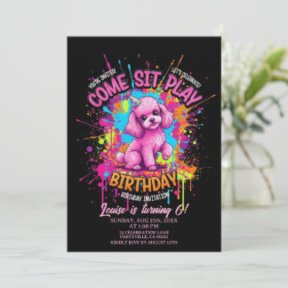Pink French Poodle Come Sit Play Birthday  Kaart