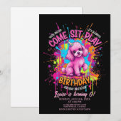 Pink French Poodle Come Sit Play Birthday  Kaart (Voorkant / Achterkant)