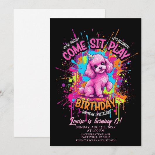 Pink French Poodle Come Sit Play Birthday  Kaart (Voorkant / Achterkant)