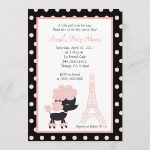 PINK FRENCH POODLE Ooh la 5x7 Baby shower Kaart