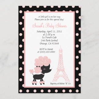 PINK FRENCH POODLE Ooh la 5x7 Baby shower Kaart