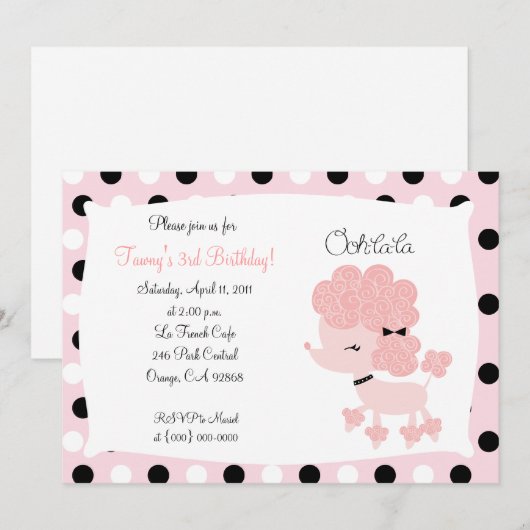 PINK FRENCH POODLE Ooh la 5x7 Birthday Kaart (Voorkant / Achterkant)