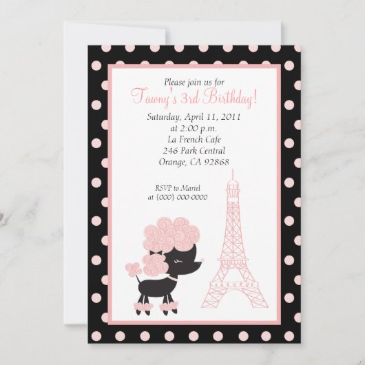 PINK FRENCH POODLE Ooh la 5x7 Birthday Kaart (Voorkant)