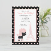 PINK FRENCH POODLE Ooh la 5x7 Birthday Kaart (Staand voorkant)