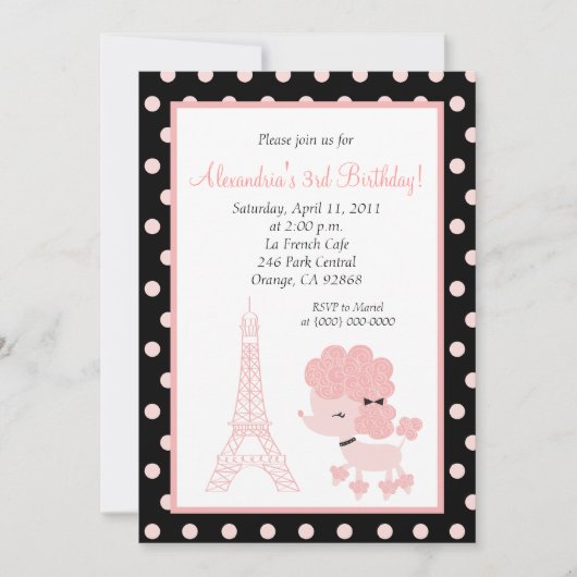 PINK FRENCH POODLE Ooh la 5x7 Birthday Kaart (Voorkant)