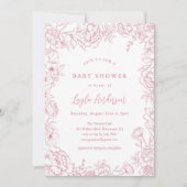 PINK FRENCH TOILE Baby shower Invitation Kaart (Voorkant)