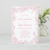 PINK FRENCH TOILE Baby shower Invitation Kaart (Staand voorkant)