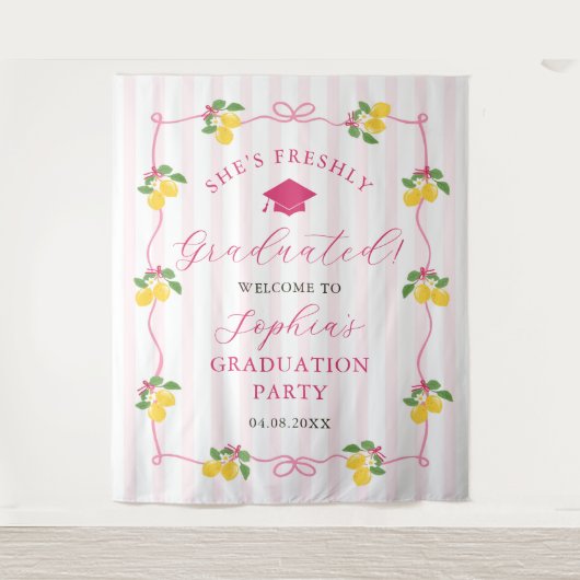 Pink Freshly Lemon Citrus Graduation Decor Wandkleed (Voorkant)