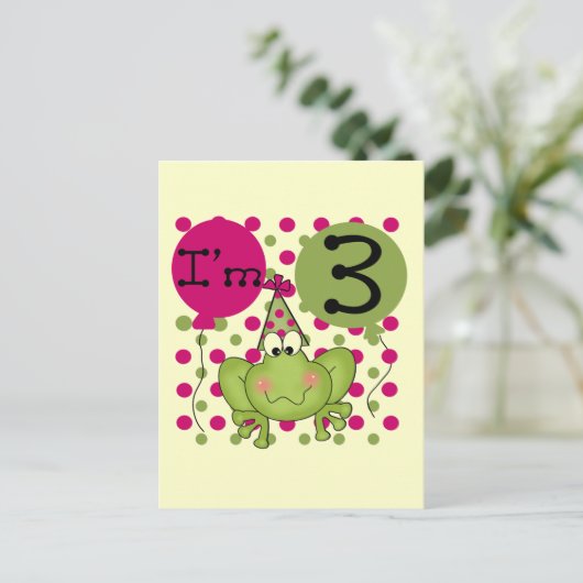 Pink Frog 3e verjaardag Tshirts en geschenken Briefkaart (Staand voorkant)