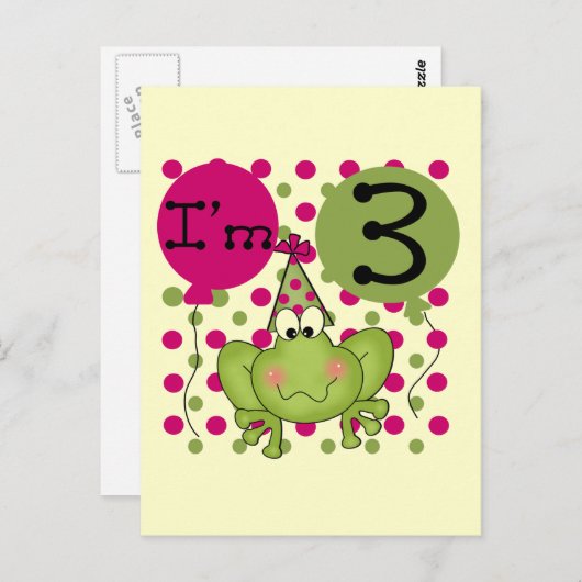 Pink Frog 3e verjaardag Tshirts en geschenken Briefkaart (Voorkant / Achterkant)