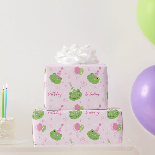 Pink Frog Girl Birthday Cadeaupapier (Feestgeschenken)