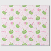 Pink Frog Girl Birthday Cadeaupapier (Vlak)
