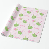 Pink Frog Girl Birthday Cadeaupapier (Uitgerold)