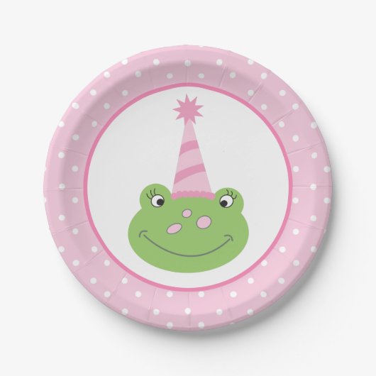 Pink Frog Girl Birthday Party Papieren Bordje (Voorkant)