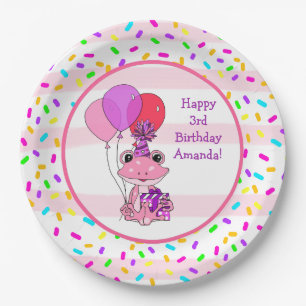 Pink Frog Girl's Birthday Snoep Sprinkles Party Papieren Bordje