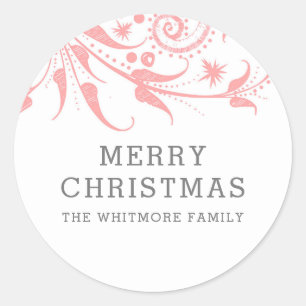 Pink Frost Vrolijk Kerstfeest Ronde Sticker