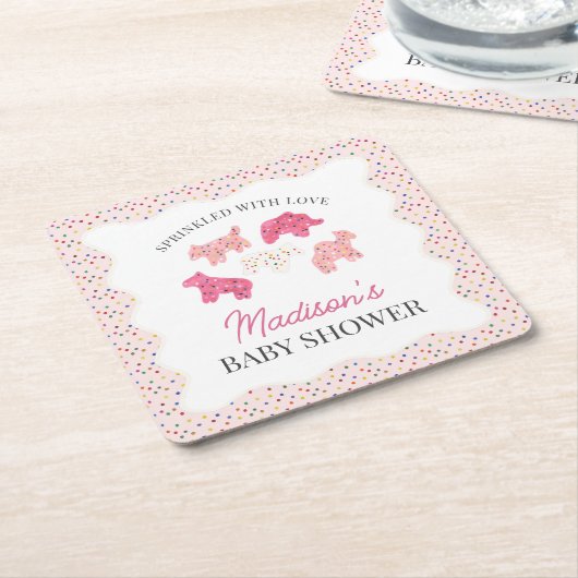 Pink Frosted Animal Cookies Baby shower Kartonnen Onderzetters (Schuin)