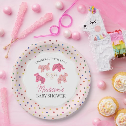 Pink Frosted Animal Cookies Baby shower Papieren Bordje (Feest)
