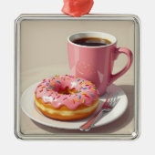 Pink Frosted Donut and Coffee Christmas Metalen Ornament (Voorkant)