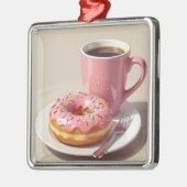 Pink Frosted Donut and Coffee Christmas Metalen Ornament (Links)