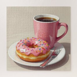 Pink Frosted Donut and Coffee  Legpuzzel