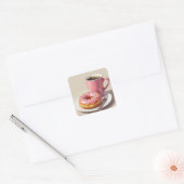 Pink Frosted Donut and Coffee  Vierkante Sticker (Envelop)