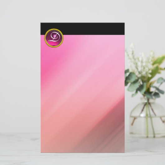 PINK FUCHSIA AMETHYST GEM STONE MONOGRAM BRIEFPAPIER (Staand voorkant)