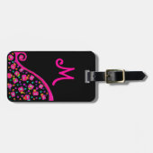 PINK FUCHSIA BLACK ABSTRACT DECO MONOGRAM BAGAGELABEL (Voorkant horizontaal)