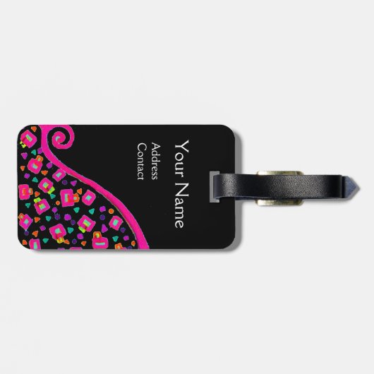 PINK FUCHSIA BLACK ABSTRACT DECO MONOGRAM BAGAGELABEL (Achterkant horizontaal)