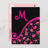 PINK FUCHSIA BLACK ABSTRACT DECO MONOGRAM BRIEFKAART (Voorkant / Achterkant)