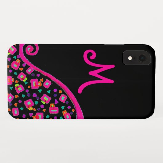 PINK FUCHSIA BLACK ABSTRACT DECO MONOGRAM Case-Mate iPhone CASE (Achterkant (horizontaal))