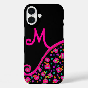 PINK FUCHSIA BLACK ABSTRACT DECO MONOGRAM iPhone 16 PLUS HOESJE