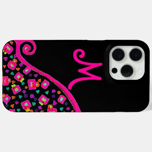 PINK FUCHSIA BLACK ABSTRACT DECO MONOGRAM Case-Mate iPhone CASE (Achterkant (horizontaal))
