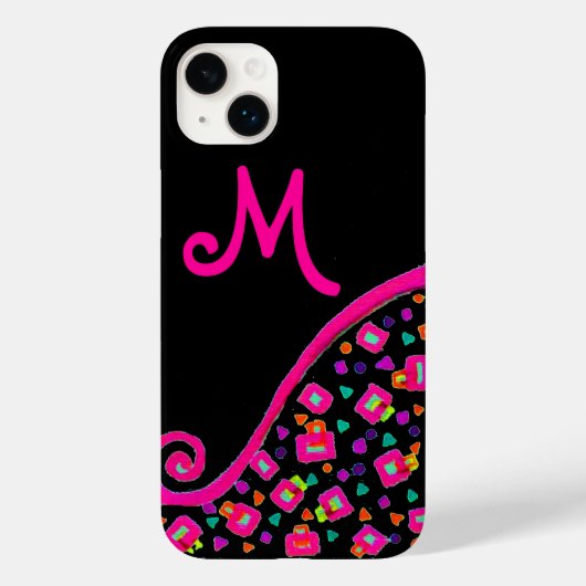 PINK FUCHSIA BLACK ABSTRACT DECO MONOGRAM Case-Mate iPhone CASE (Achterkant)