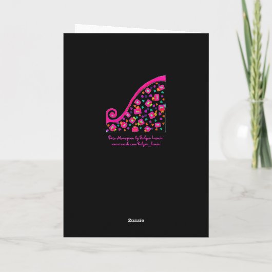 PINK FUCHSIA BLACK ABSTRACT DECO MONOGRAM FEESTDAGEN KAART (Achterkant)