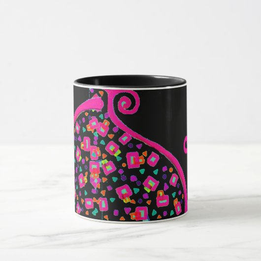 PINK FUCHSIA BLACK ABSTRACT DECO MONOGRAM MOK (Midden)