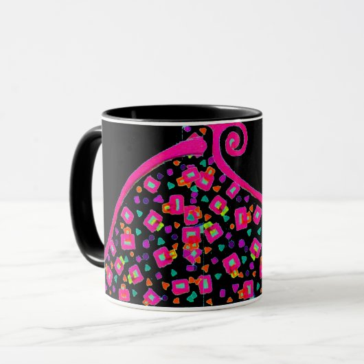 PINK FUCHSIA BLACK ABSTRACT DECO MONOGRAM MOK (Voorkant links)
