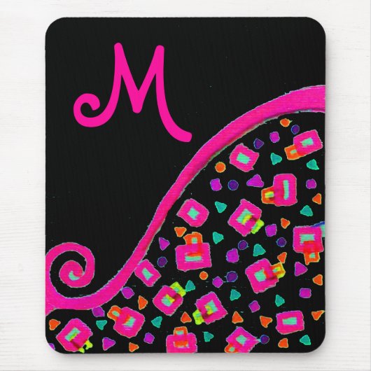 PINK FUCHSIA BLACK ABSTRACT DECO MONOGRAM MUISMAT (Voorkant)