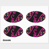 PINK FUCHSIA BLACK ABSTRACT DECO MONOGRAM OVALE STICKER (Vel)