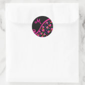 PINK FUCHSIA BLACK ABSTRACT DECO MONOGRAM RONDE STICKER (Tas)