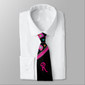 PINK FUCHSIA BLACK ABSTRACT DECO MONOGRAM STROPDAS (Gebonden)