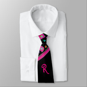 PINK FUCHSIA BLACK ABSTRACT DECO MONOGRAM STROPDAS