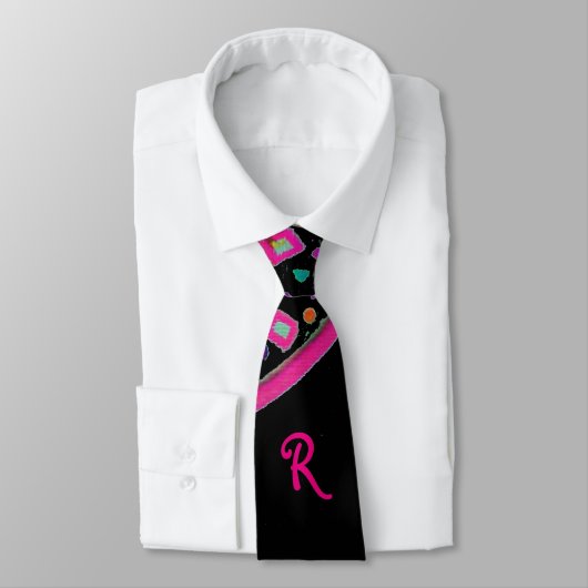 PINK FUCHSIA BLACK ABSTRACT DECO MONOGRAM STROPDAS (Gebonden)