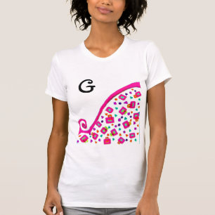 PINK FUCHSIA BLACK ABSTRACT DECO MONOGRAM T-SHIRT