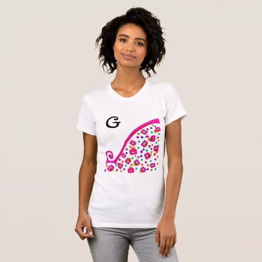 PINK FUCHSIA BLACK ABSTRACT DECO MONOGRAM T-SHIRT (Voorkant volledig)